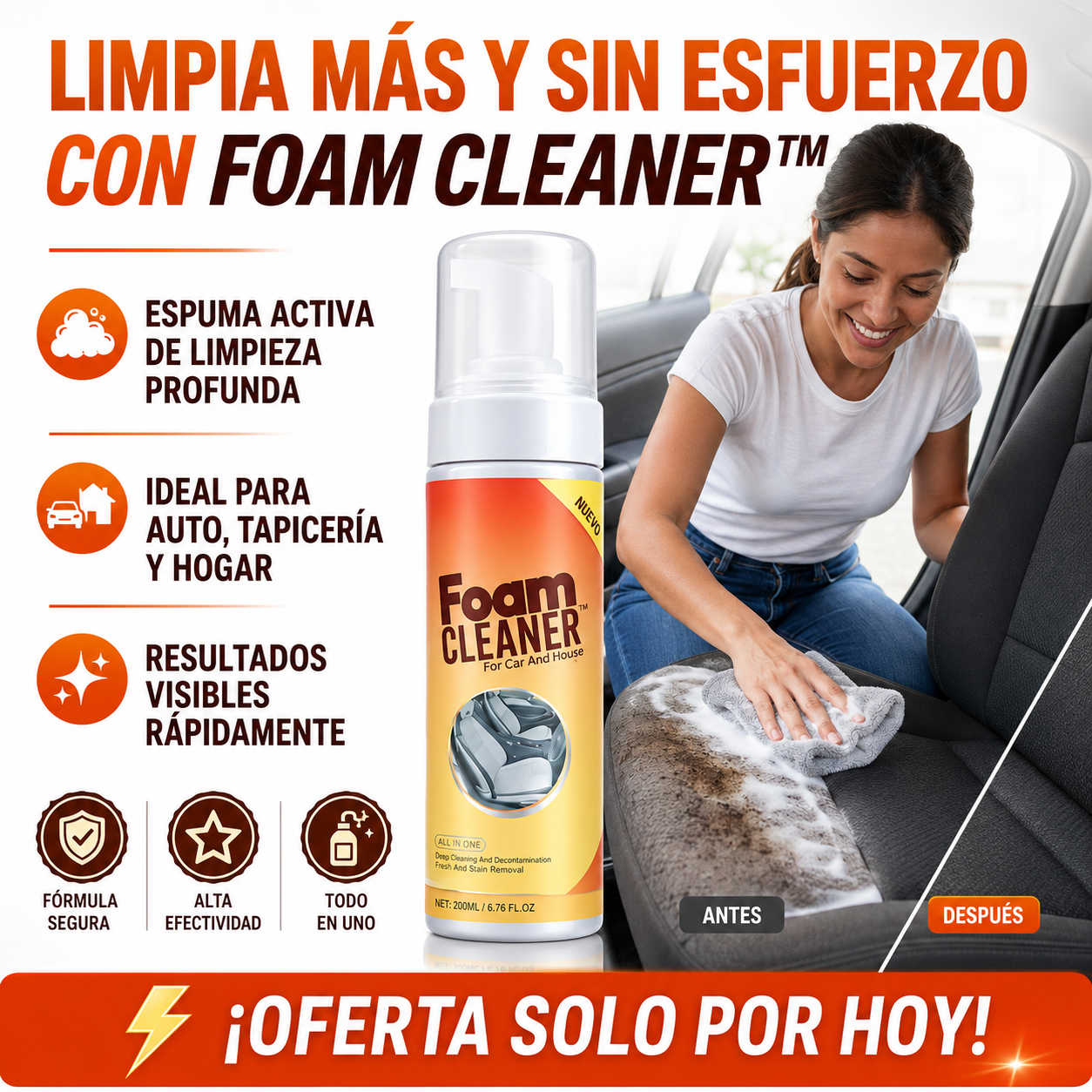 FoamCleaner™ | Elimina manchas imposibles al instante sin esfuerzo