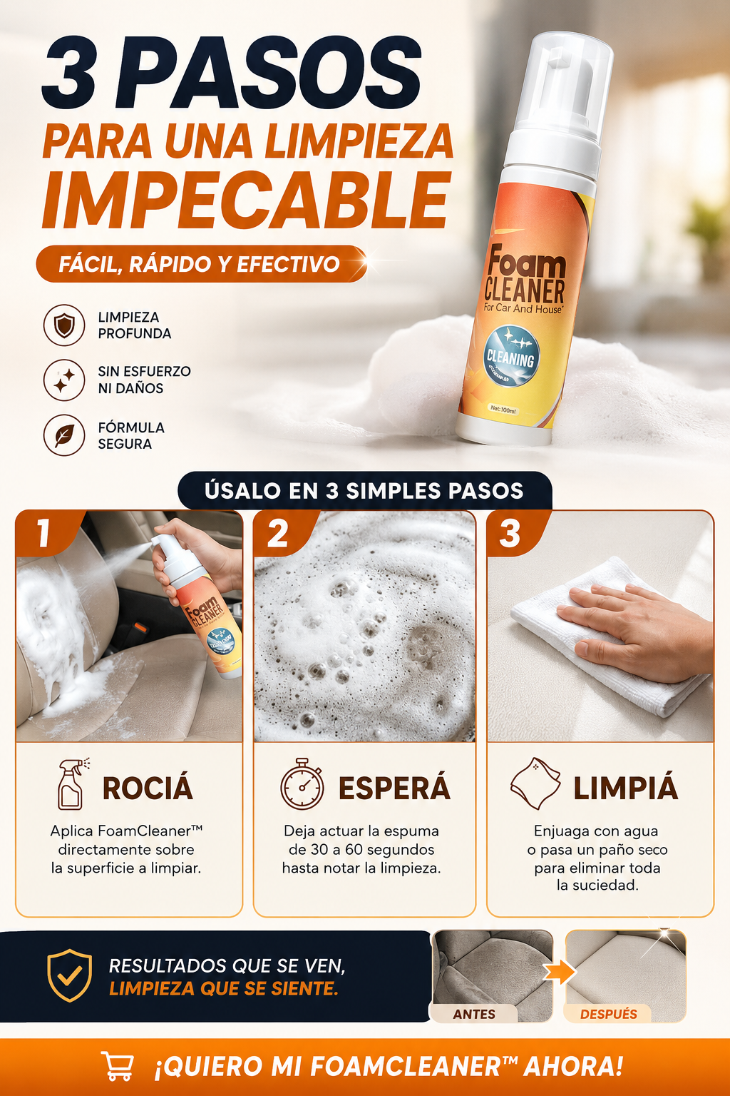 FoamCleaner™ | Elimina manchas imposibles al instante sin esfuerzo